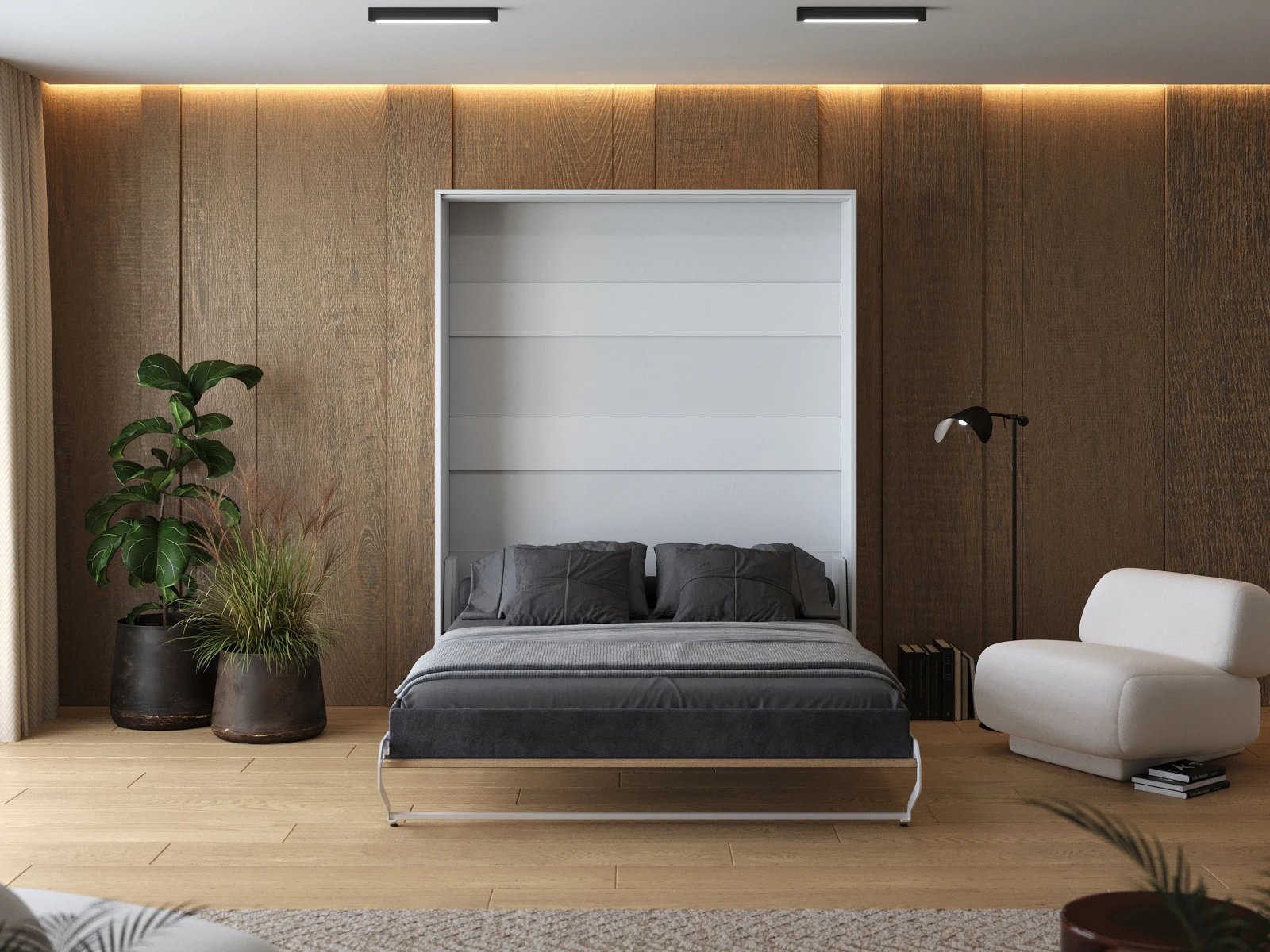 Cama Abatible 160x200 Vertical (M1 40 cm profundidad) Blanco / Roble Kaiser picture 5