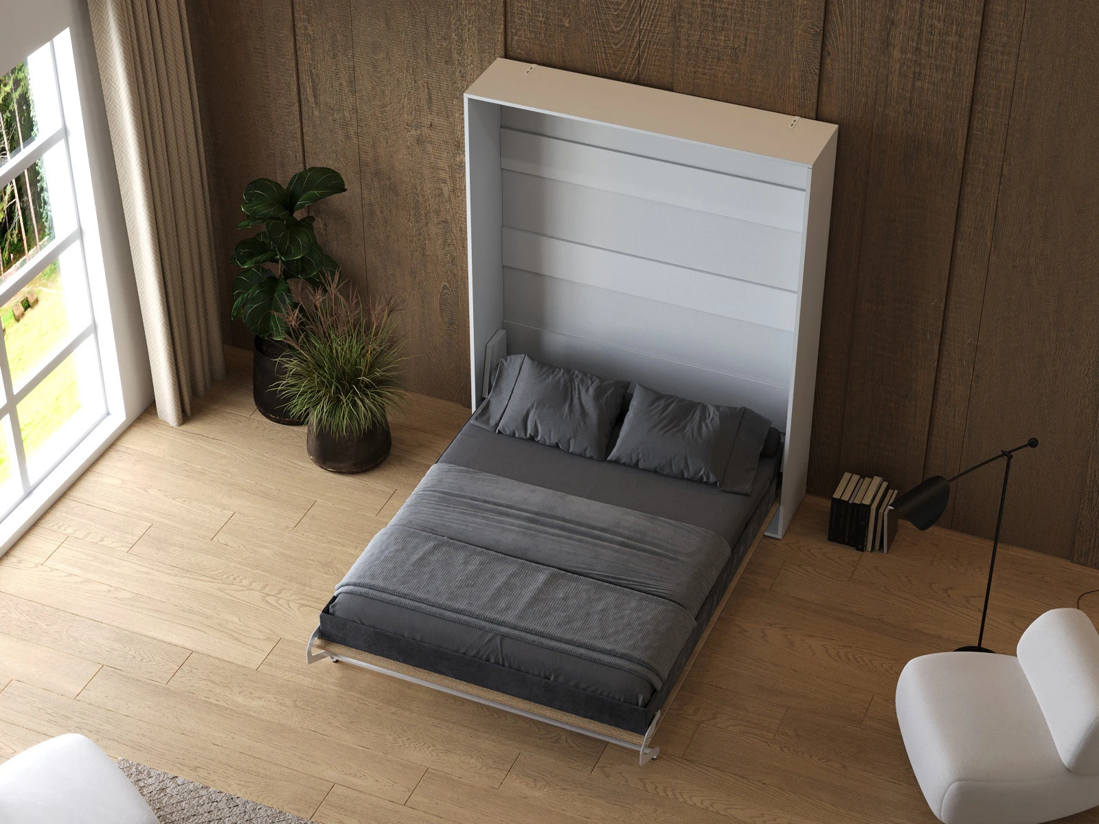 Cama Abatible 160x200 Vertical (M1 40 cm profundidad) Blanco / Roble Kaiser picture 7