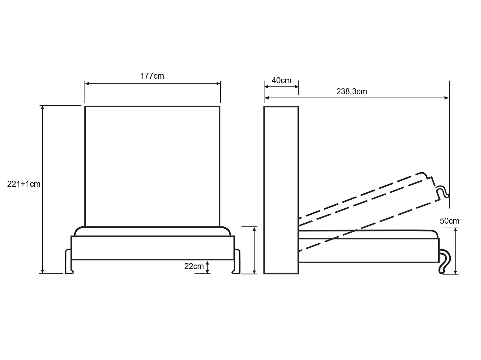 Cama Abatible 160x200 Vertical (M1 40 cm profundidad) Blanco / Roble Kaiser picture 15