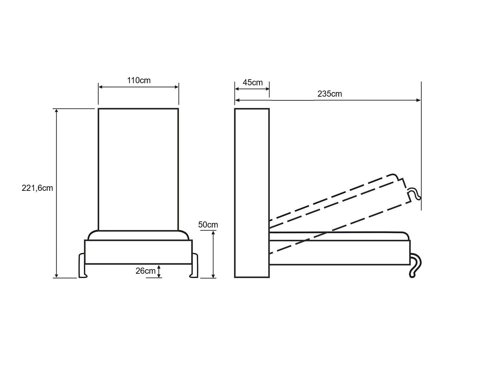 Cama Abatible 90x200 Vertical (Profundidad standard de 45 cm) Blanco / Blanco Alto Brillo picture 11