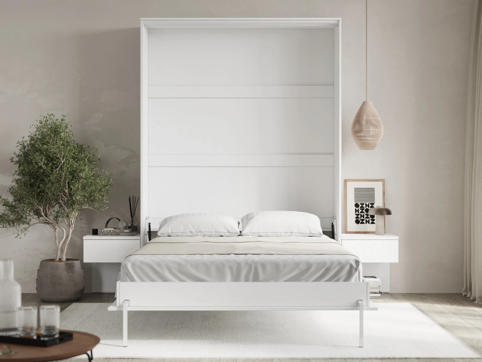 Cama Abatible Classic 140x200V con 2 Mesitas de noche Blanco picture 2