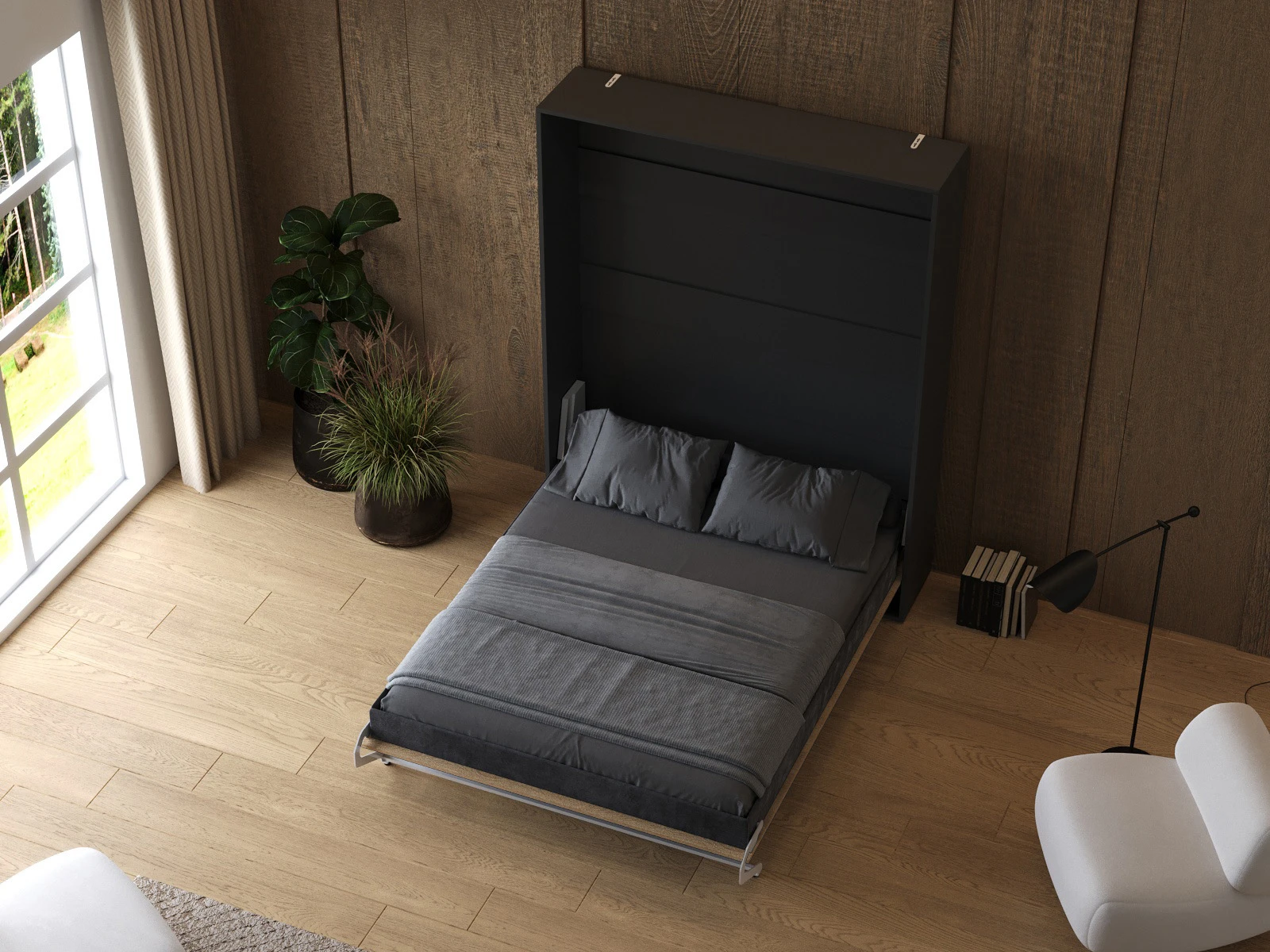 Cama Abatible 160x200 Vertical (M1 40 cm profundidad) Antracita / Roble Kaiser picture 7