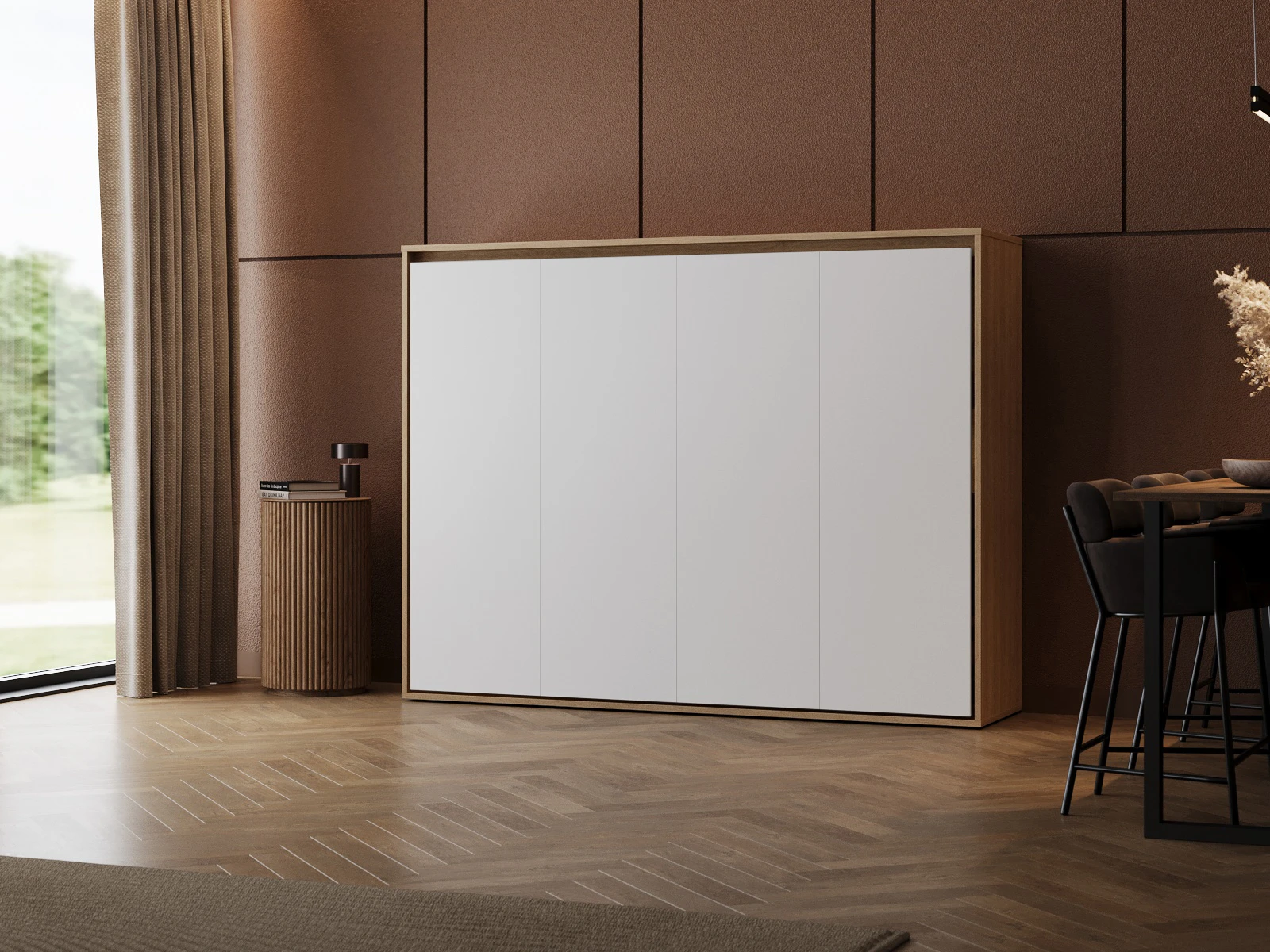 1 Armario cama 140x200 Horizontal (M2 55cm fondo) Roble Kaiser/Blanco