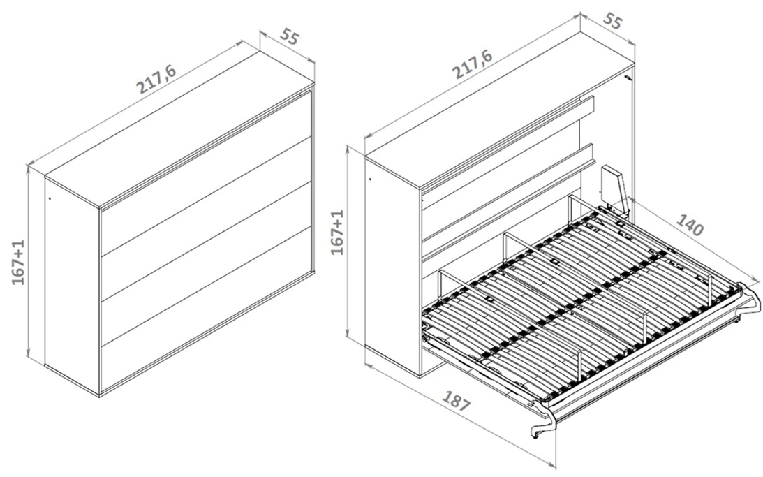 Armario cama 140x200 Horizontal (M2 55cm fondo) Roble Kaiser/Blanco picture 17