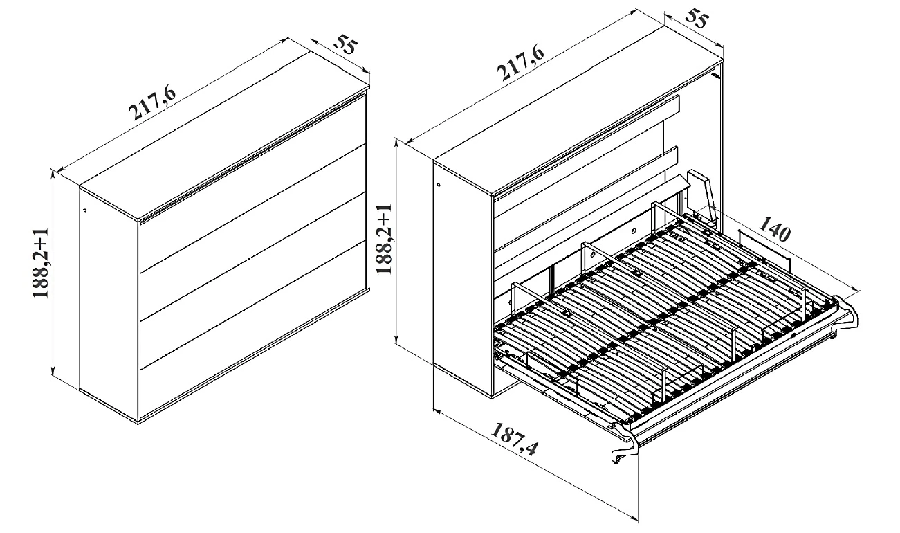 Armario cama 160x200 Horizontal (M2 55cm fondo) Roble Kaiser  picture 16