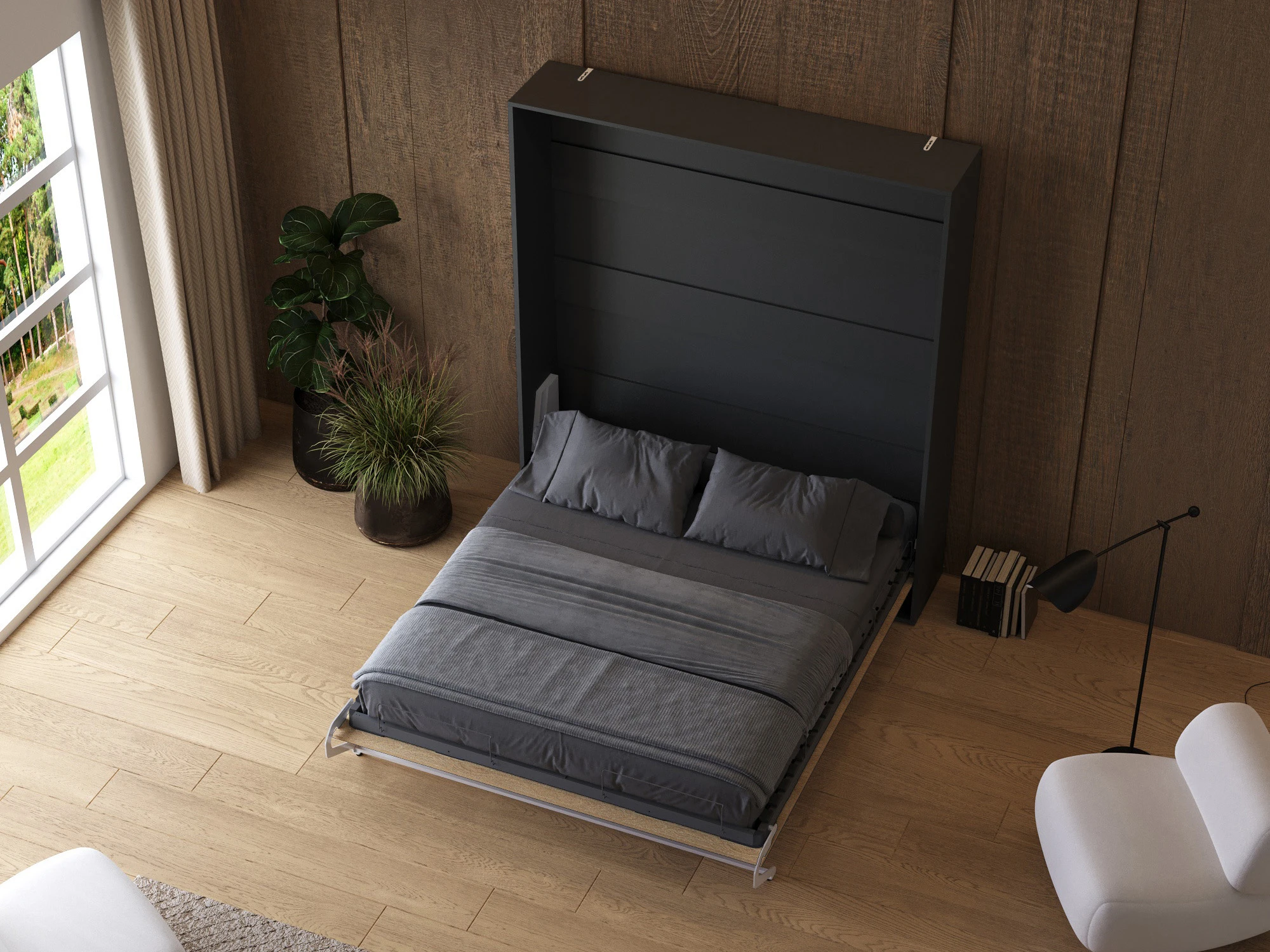 Cama Abatible 180x200 Vertical (M1 40 cm profundidad) Antracita / Roble Kaiser 
 picture 7