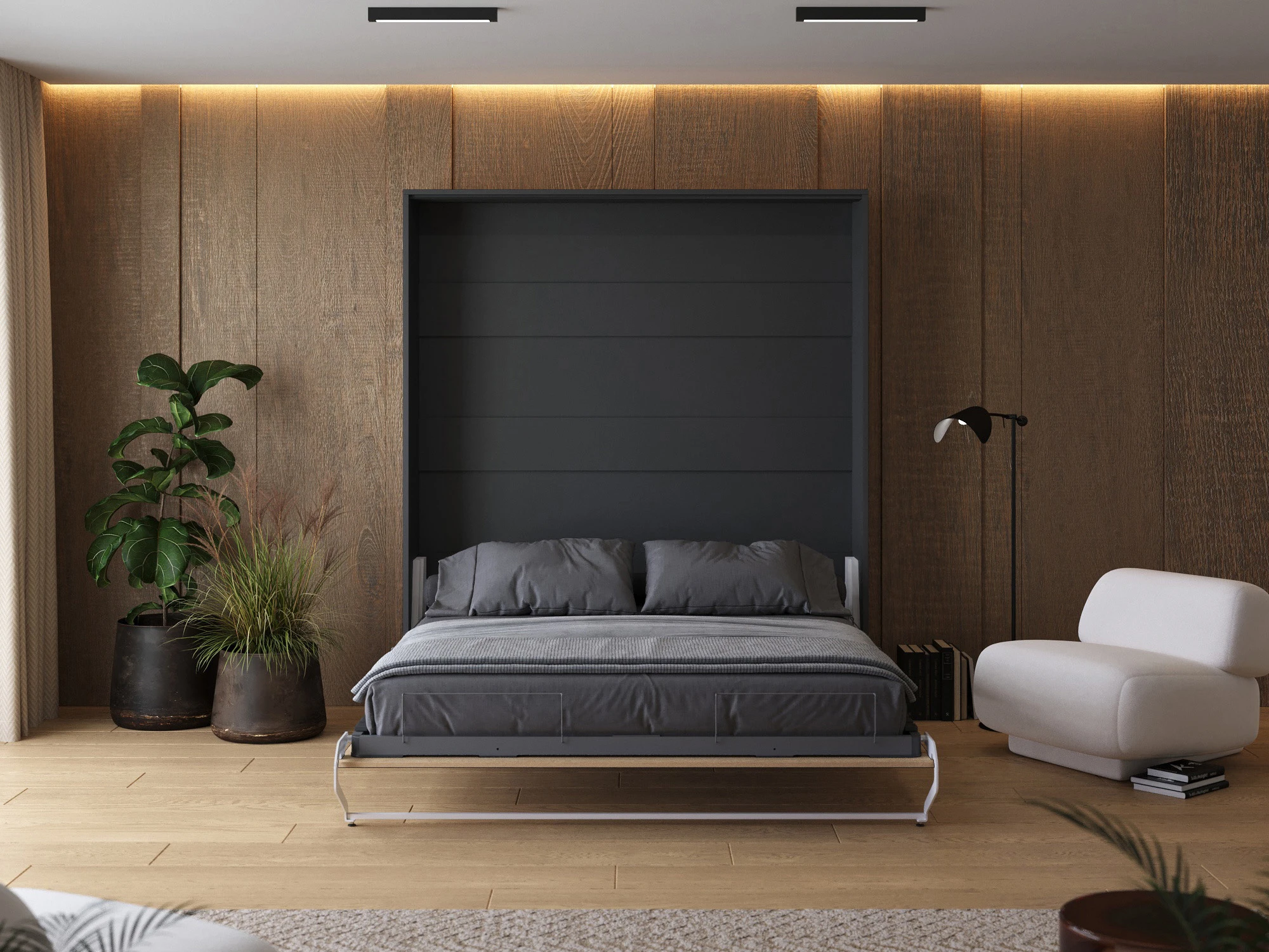 Cama Abatible 180x200 Vertical (M1 40 cm profundidad) Antracita / Roble Kaiser 
 picture 5