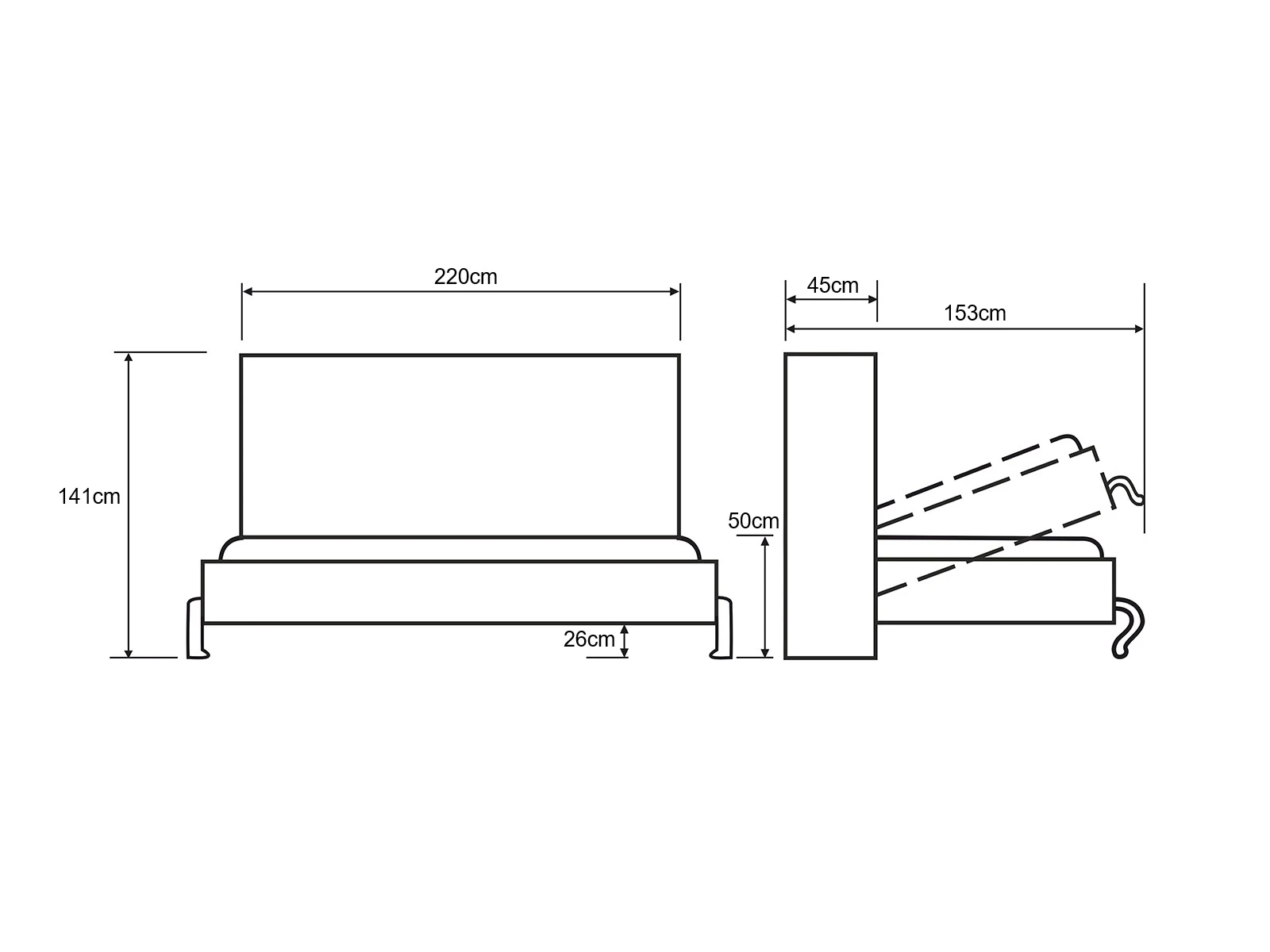 Cama Abatible 120x200 Horizontal (Profundidad standard 45 cm) Hormigón / Blanco picture 11