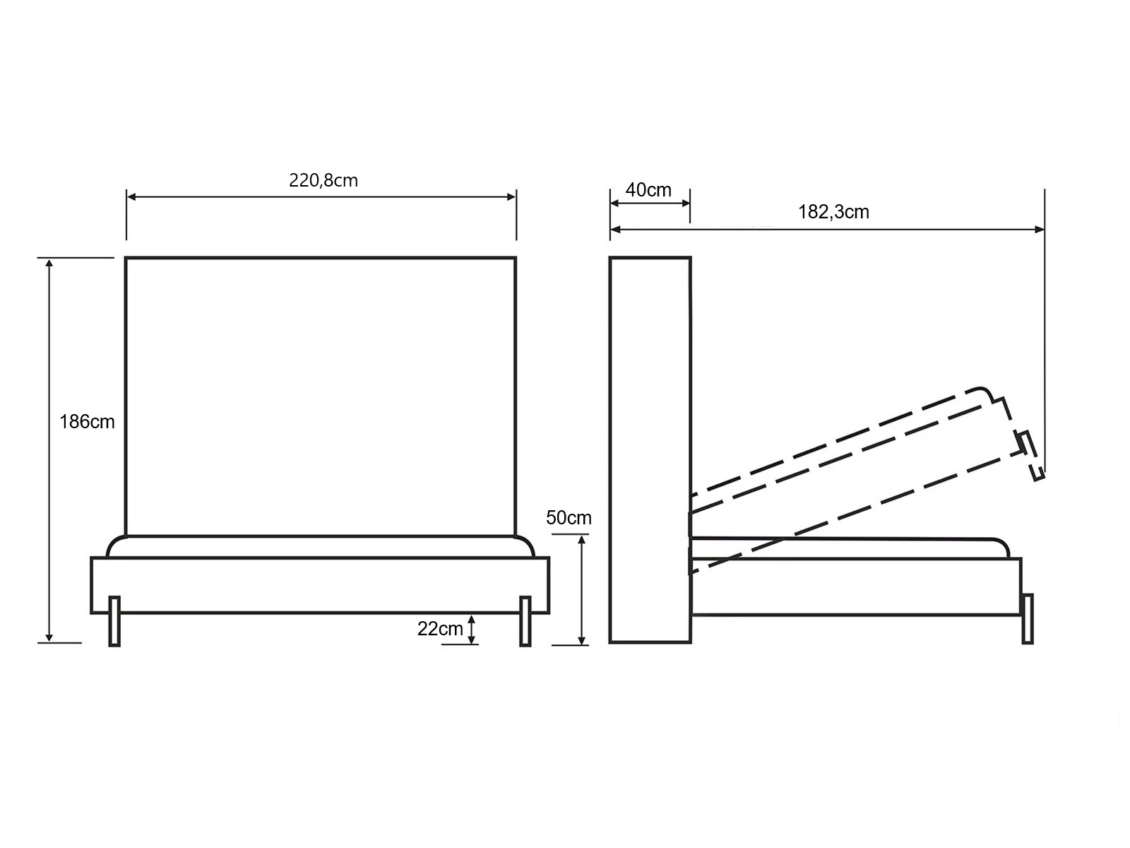 Cama Abatible 160x200 Horizontal (Profundidad Classic de 40 cm) Blanco / Blanco Alto Brillo picture 8