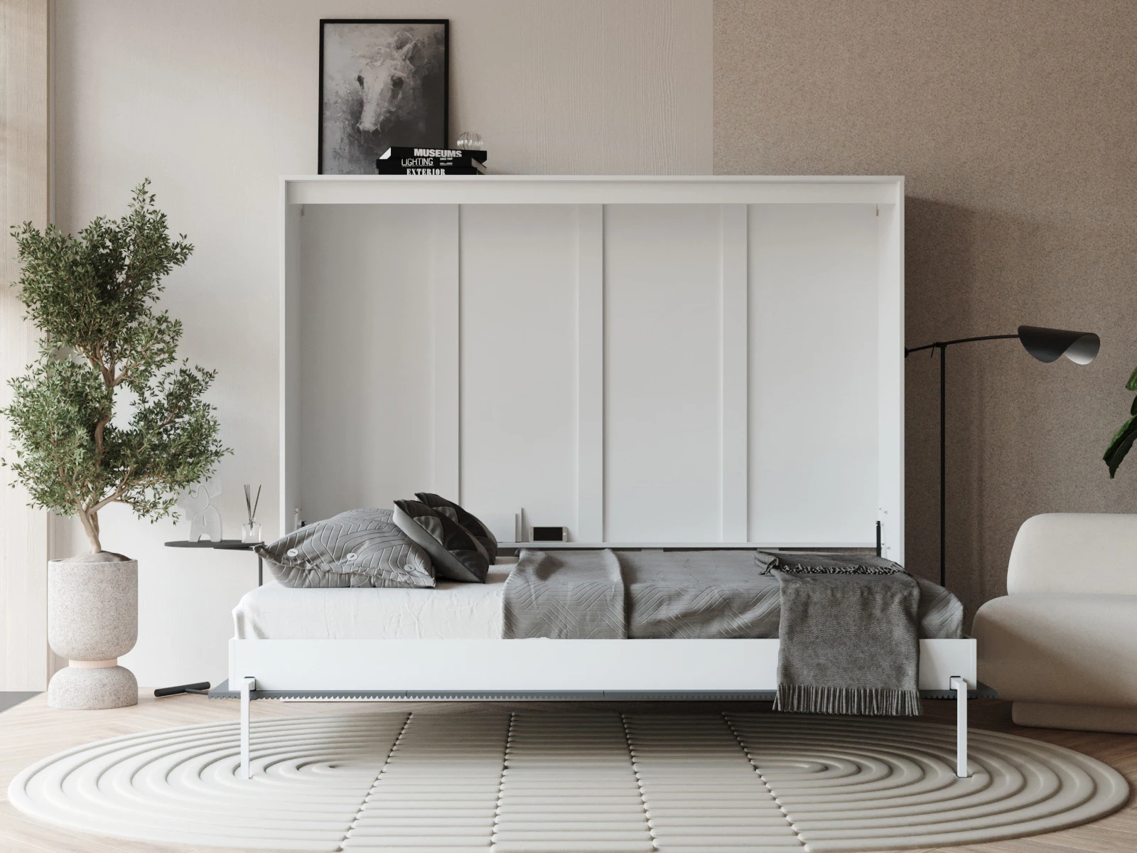 Cama Abatible 160x200 Horizontal (Profundidad Classic de 40 cm) Blanco / Ondas Antracita picture 4