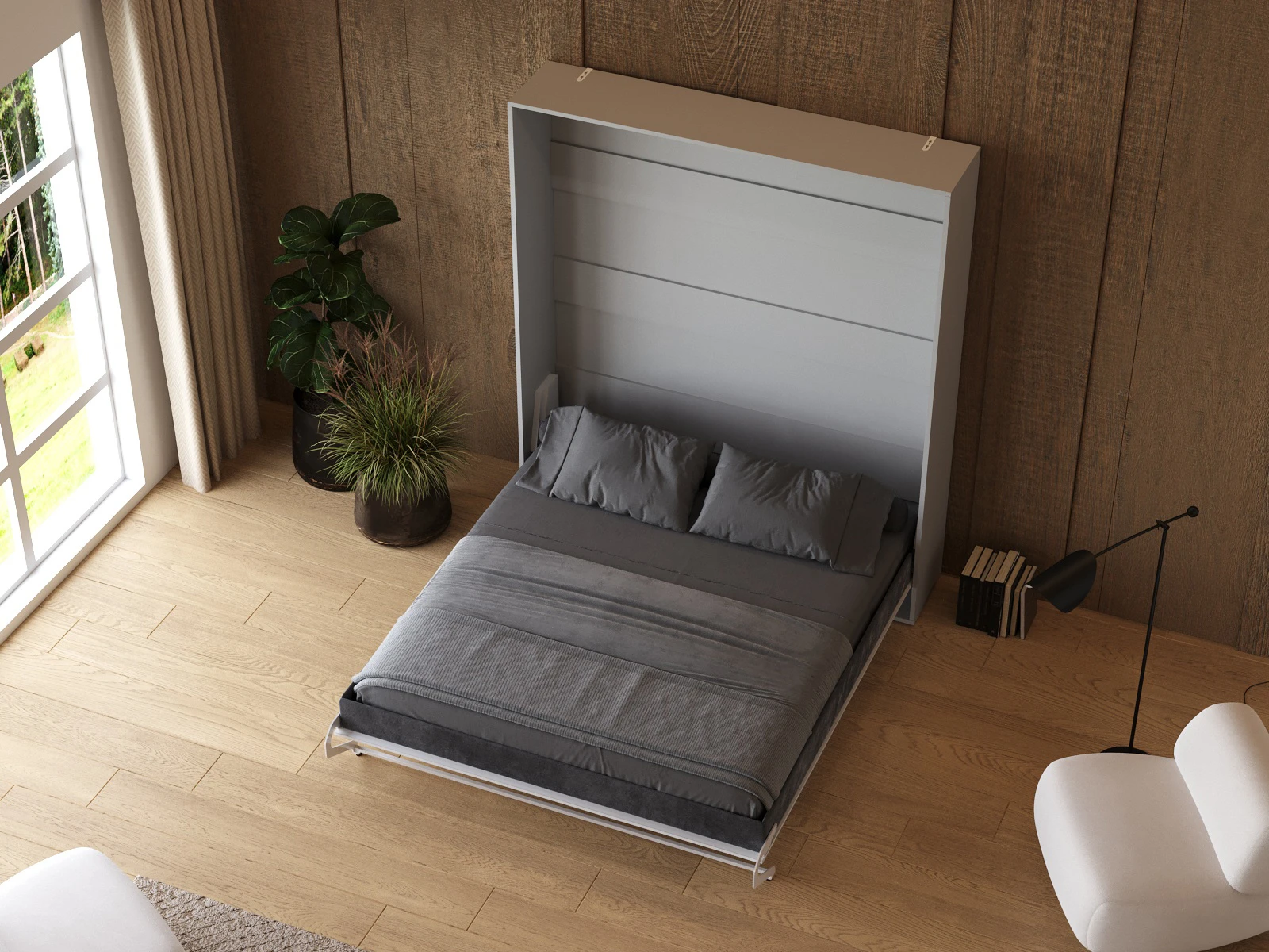 Cama Abatible 160x200 Vertical (M1) Gris perla / Espejo
 picture 6