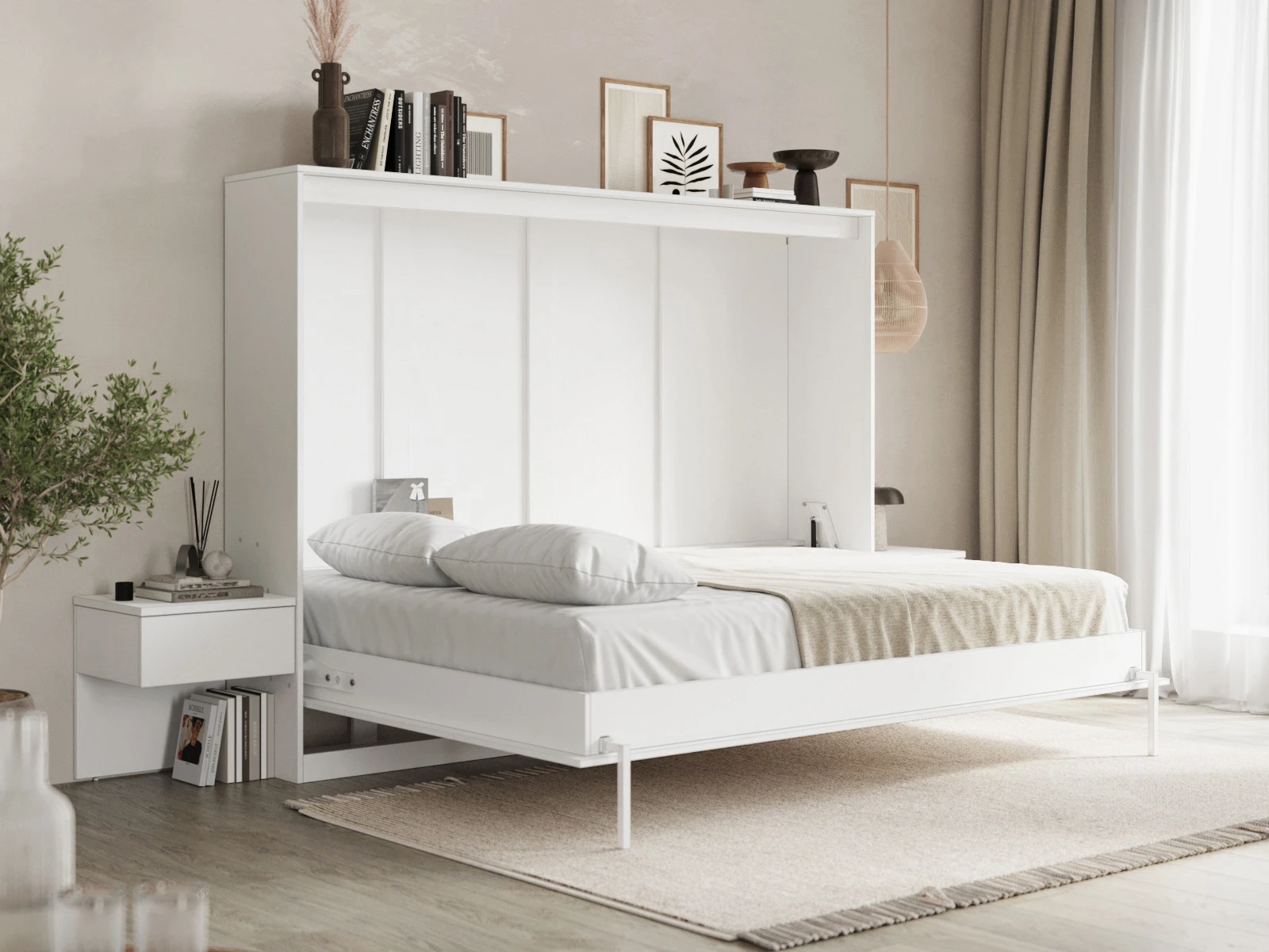 Cama Abatible Classic 140x200H con 2 Mesitas de noche Blanco picture 4