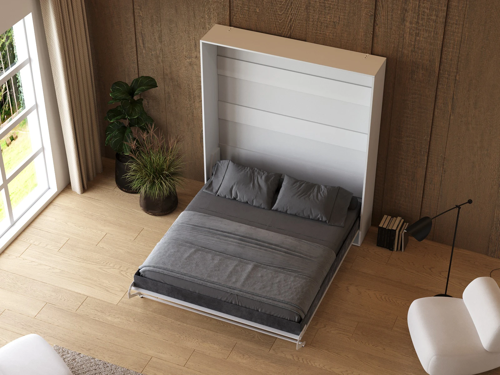 Cama Abatible 160x200 Vertical (M1) Blanco / Espejo
 picture 6