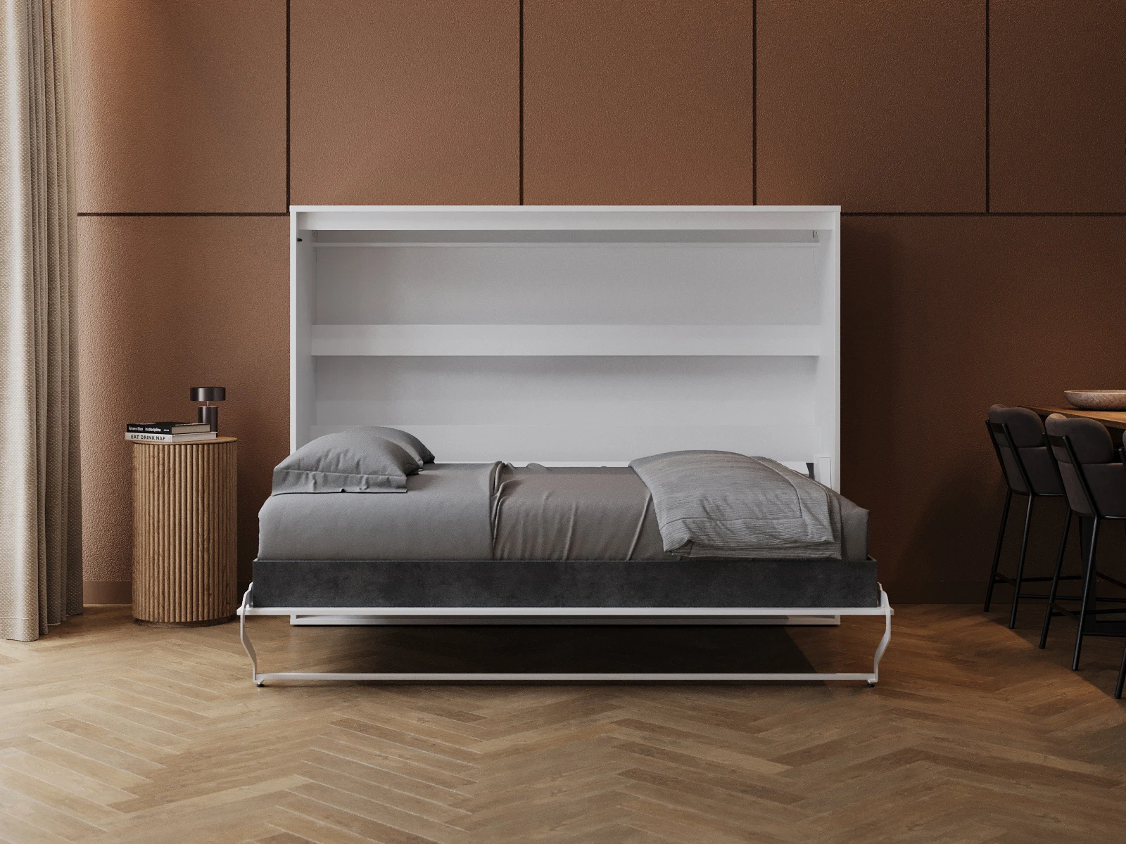 Cama Abatible 160x200 Horizontal (M2 55 cm profundidad) Blanco picture 5